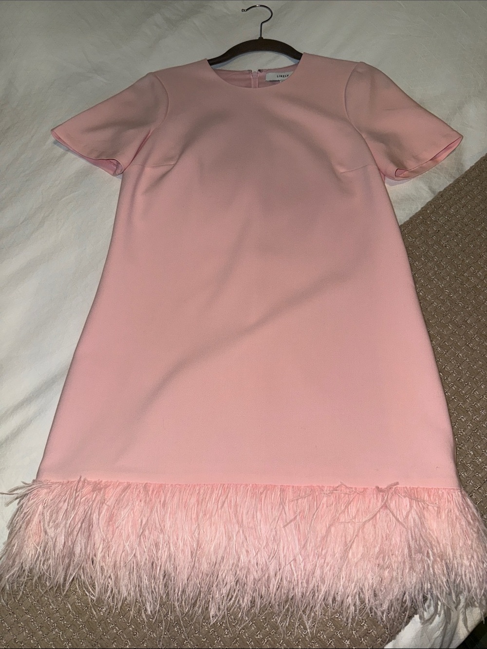 Likely Blush Pink Feather-Hem Mini Dress